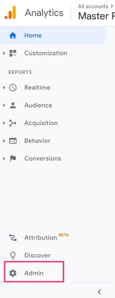 Admin Button in Google Analytics