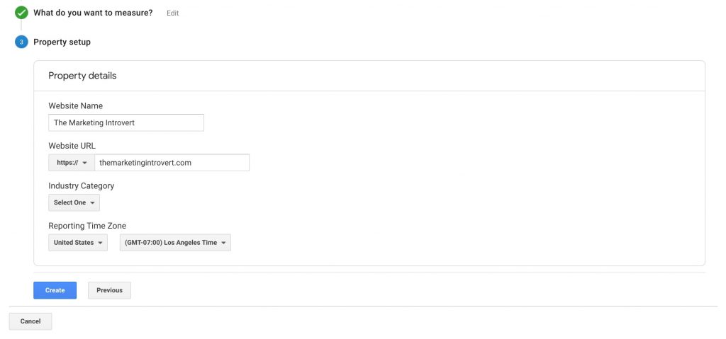 Setup Google Analytics Step 3: Complete Details