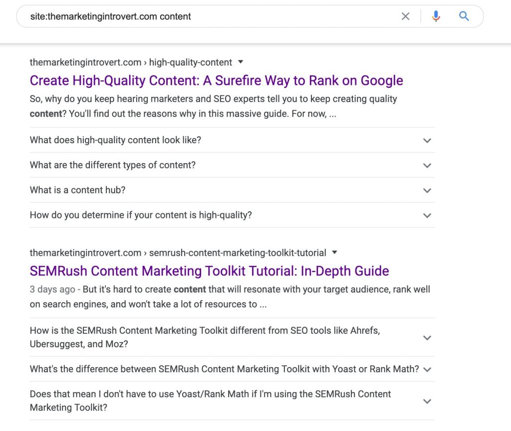 Refined search for my domain