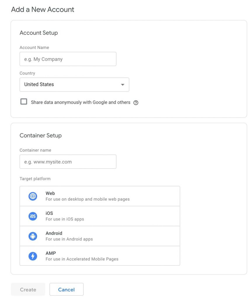 Add a New Account in Google Tag Manager