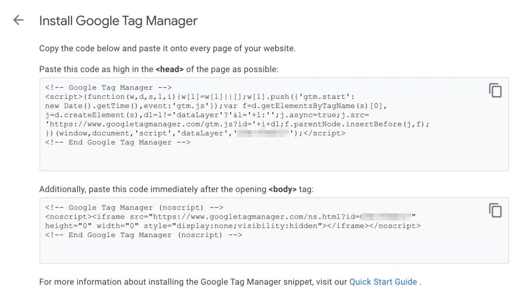 Take note of the two sets of code inside Google Tag Manager