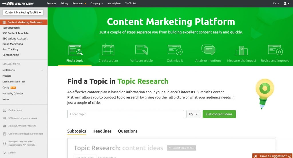 SEMRush Content Marketing Platform