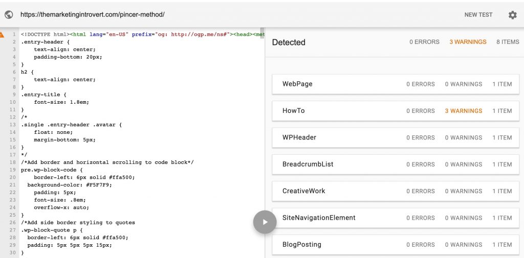 Sample Results in Google Structured Data Testing Tool