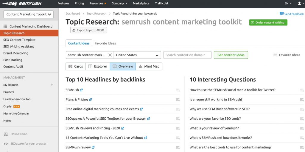 How to Use SEMRush Content Marketing Toolkit - Step 3 - View Topic Research - Overview