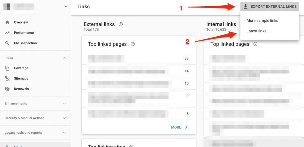 Export backlinks in Google Search Console