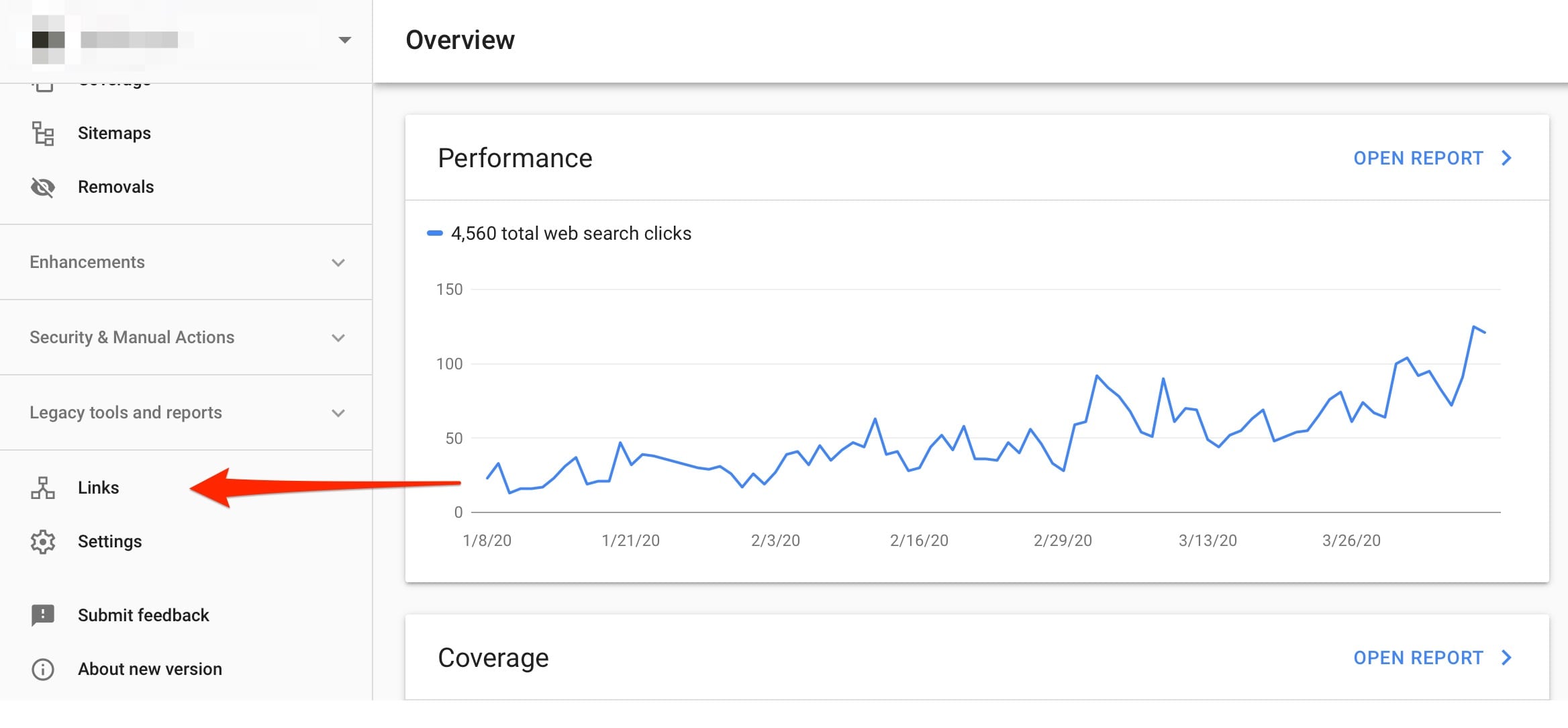Find links in Google Search Console Step 1