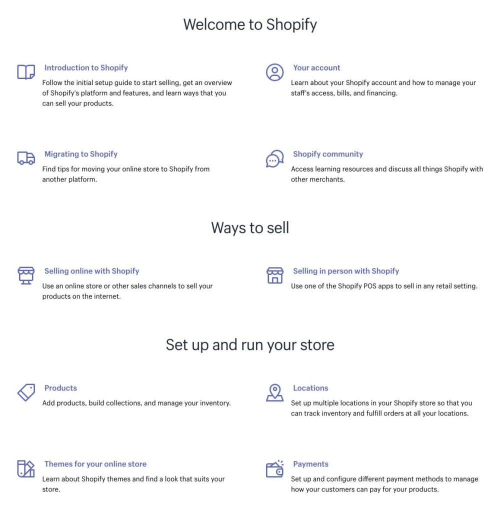 Shopify Help Center - FAQ Page