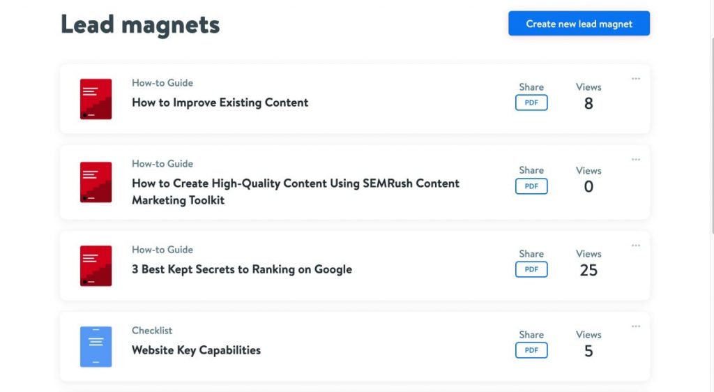 Lead Magnet Analytics in Attract.io
