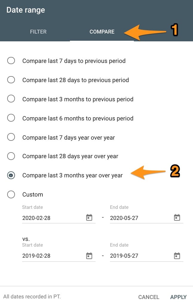 Google Search Console Compare Date Period