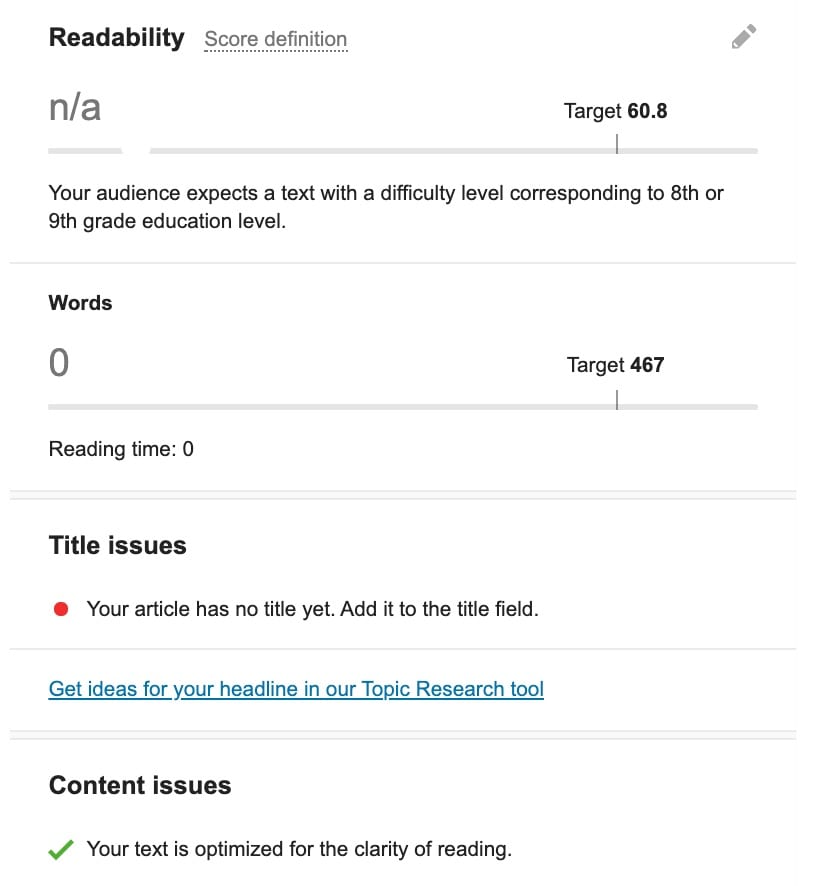 SEO Writing Assistant Showing Your Readability Scores